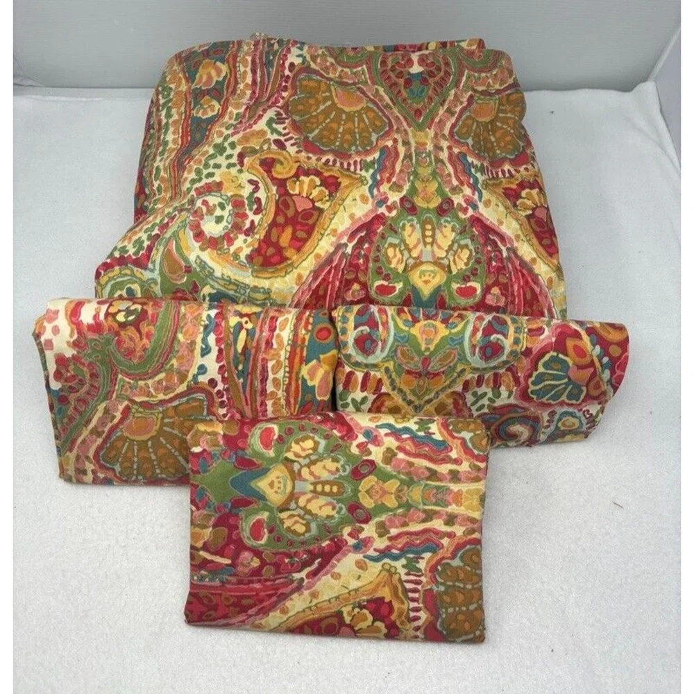 Pottery Barn Rosalie Duvet Cover Red King‎ 3 Euro Shams Floral Paisley 4pc Rare